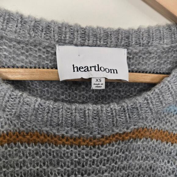 Heartloom Wool Mohair Pom Pom Knit Sweater Size XS Gray Striped Casual Boho Fall - Picture 5 of 9